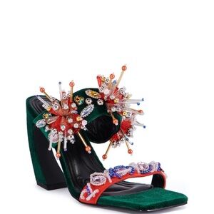 Azalea Wang Vibrant Embellished Heels in Green and Red